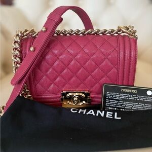 Chanel Red Quilted Caviar Leather Small Boy Flap Bag